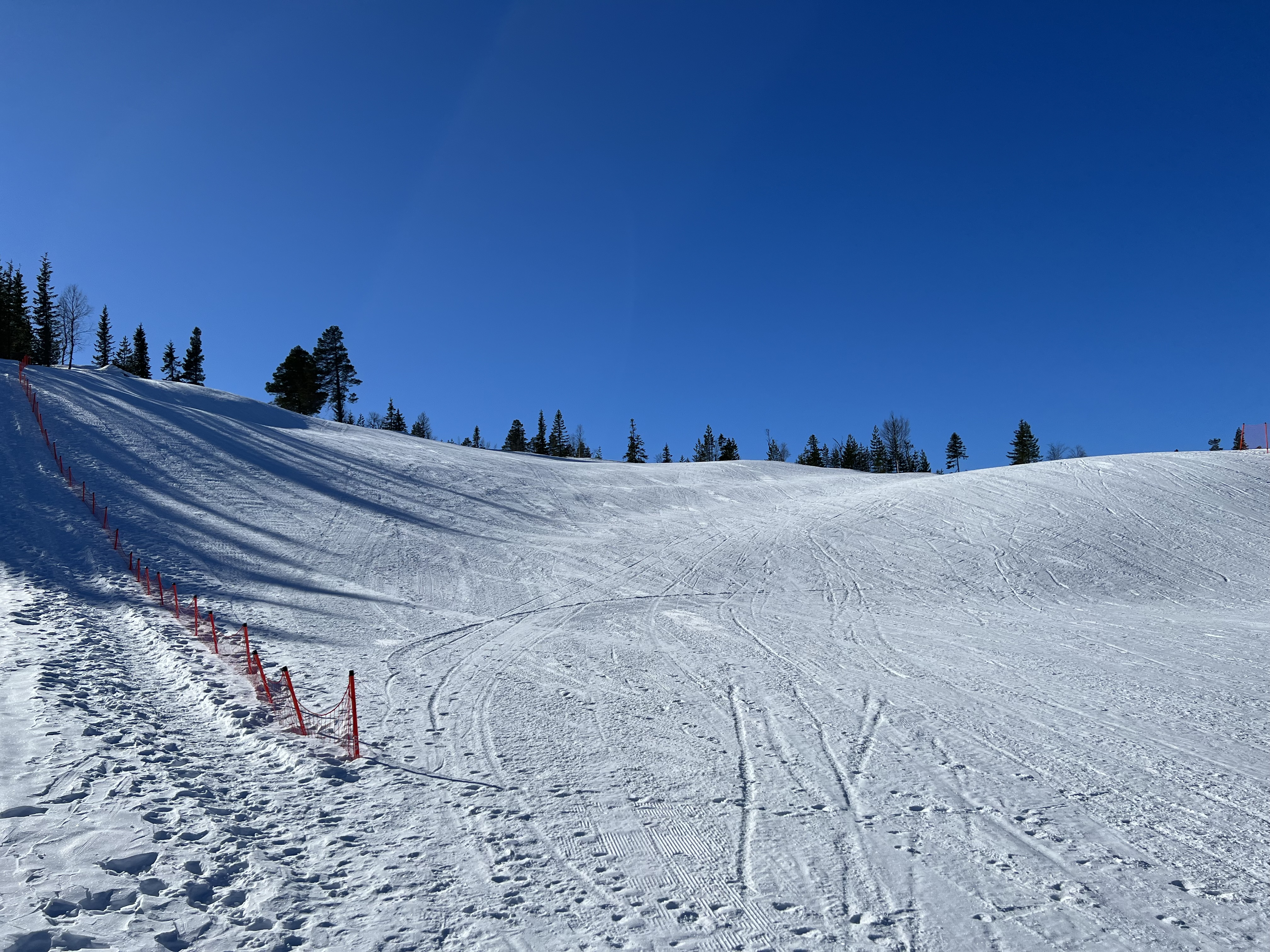 Skibakke ved hyttetomter i Birtedalen i Fyresdal kommune på vinter